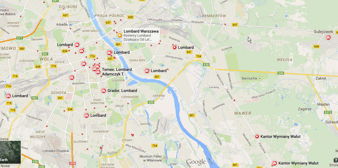 Mapa warszawskich lombardów